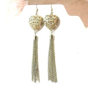 Boutique Gold Filigree 3D Locket Heart Long Chain Tassel Earrings